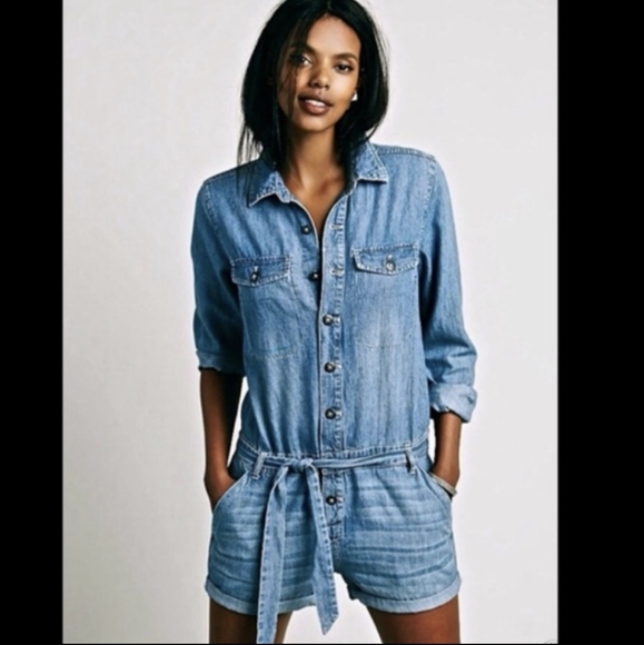 Free People Pants - Free People Long Sleeve Denim Romper New with Tags size Medium